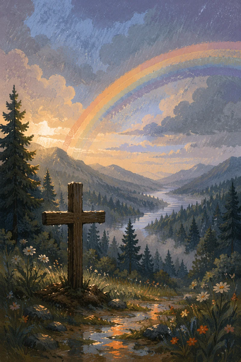 Rainbow Covenant Over Evergreen Valley Cross