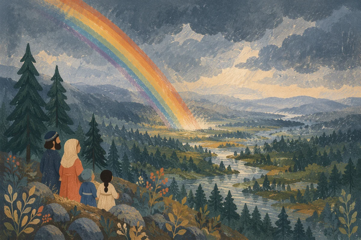 Rainbow Over Evergreen Valley After Storm