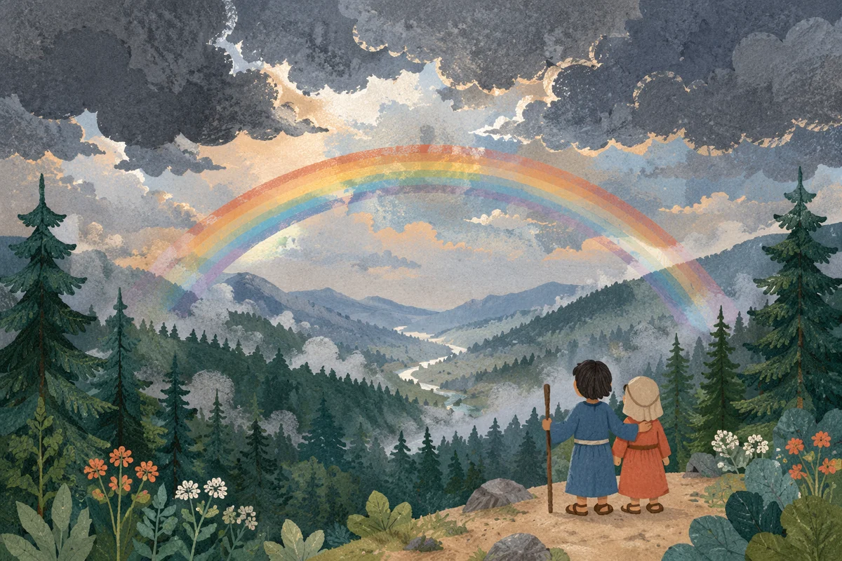 Rainbow Over Evergreen Valley After Storm