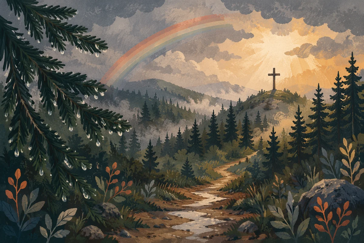 Rainbow Over Evergreen Valley Cross