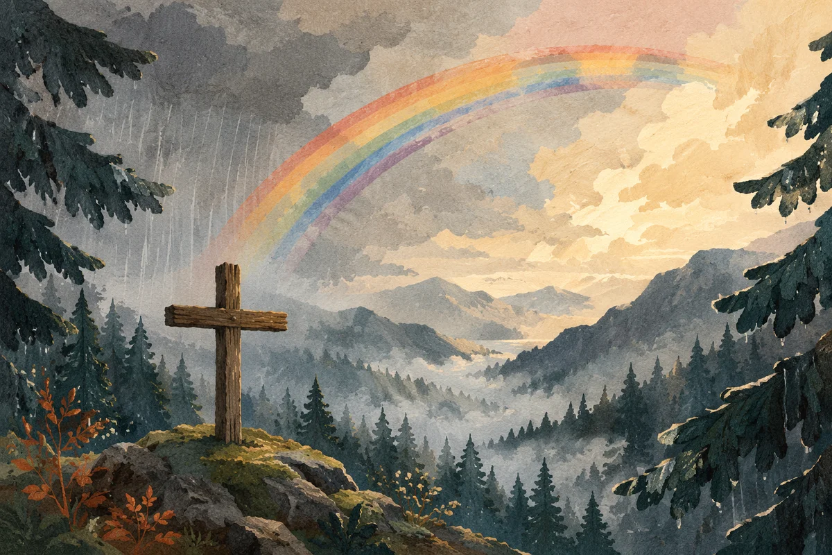 Rainbow Over Evergreen Valley Cross