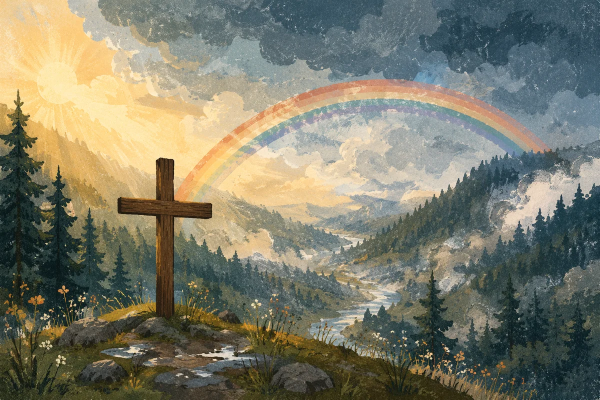 Rainbow Over Evergreen Valley After Storm