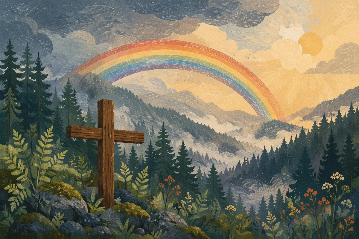Rainbow Over Evergreen Valley Cross