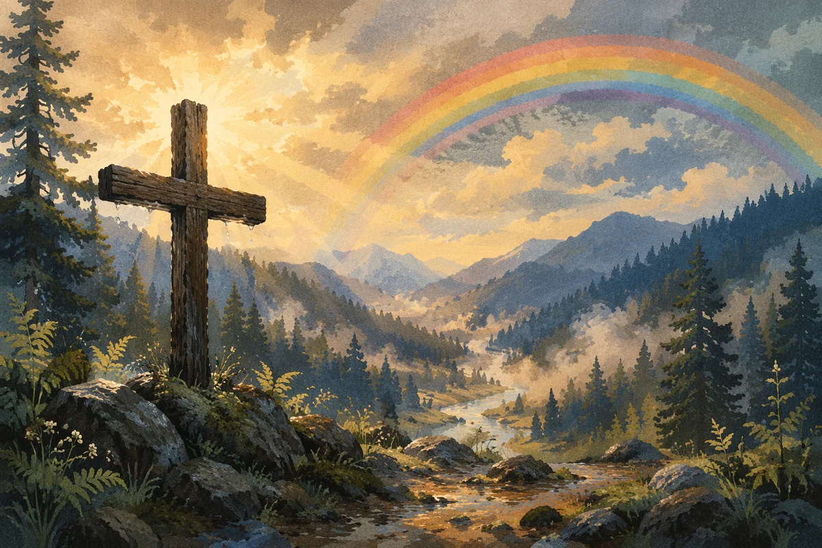 Rainbow Over Evergreen Valley Cross