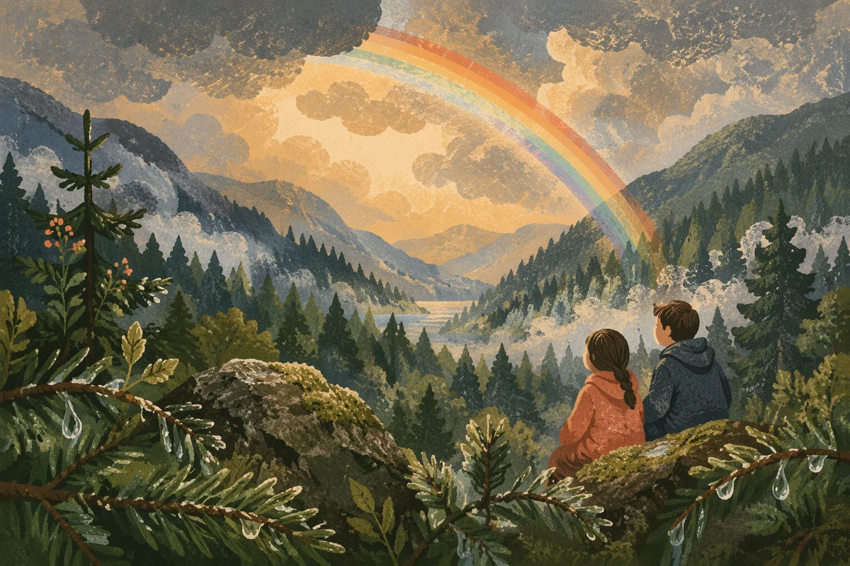 Rainbow Over Rain-Washed Evergreen Valley