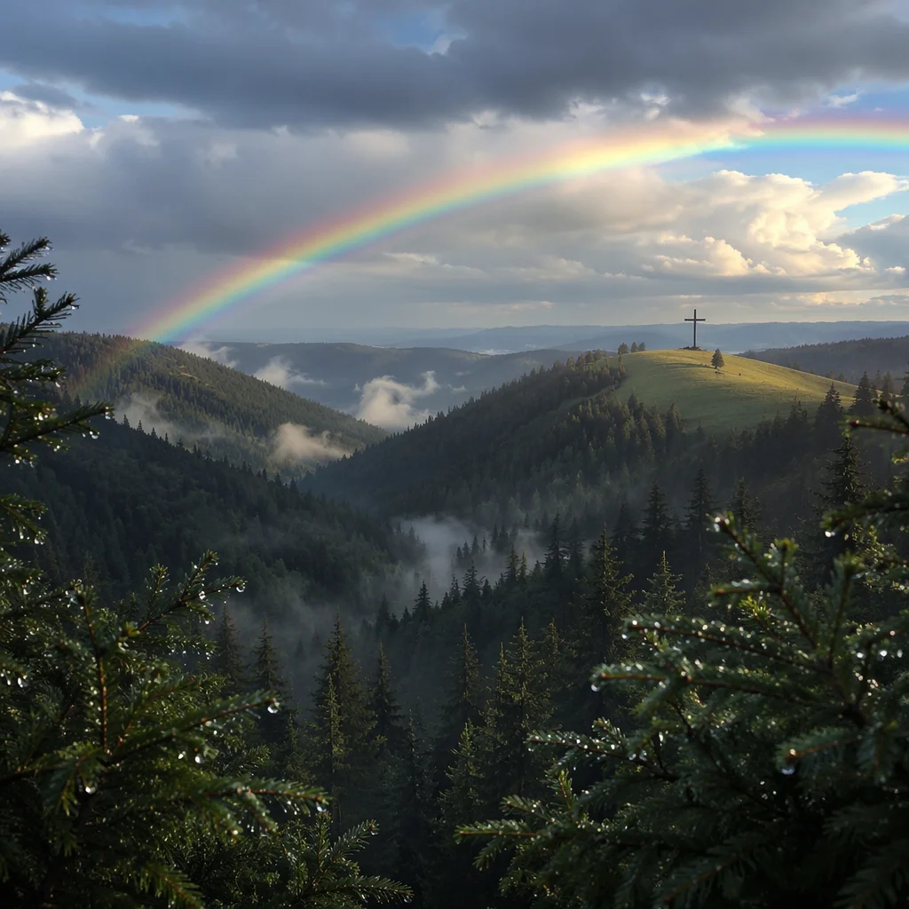 Rainbow Over Evergreen Valley Cross