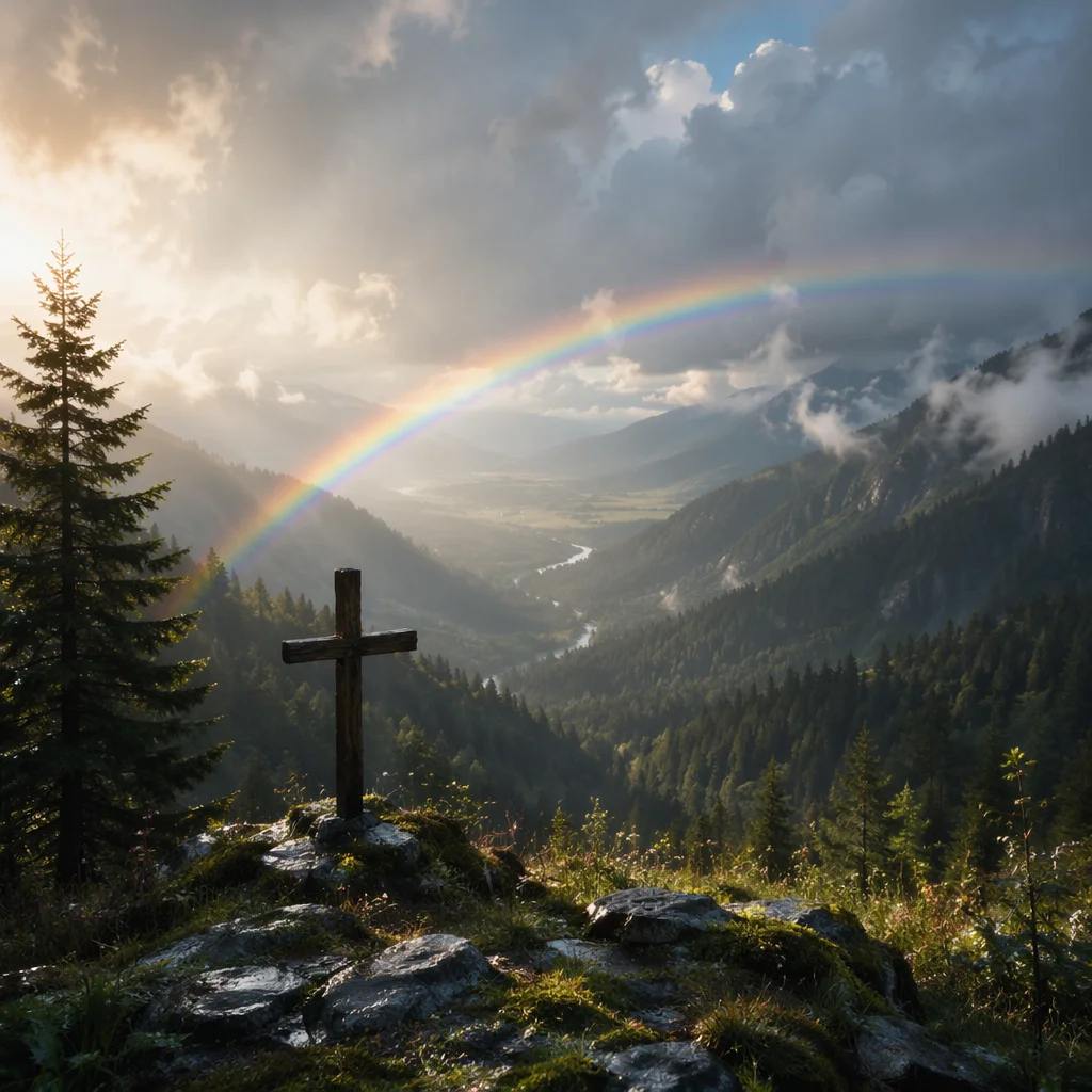 Rainbow Over Evergreen Valley Cross