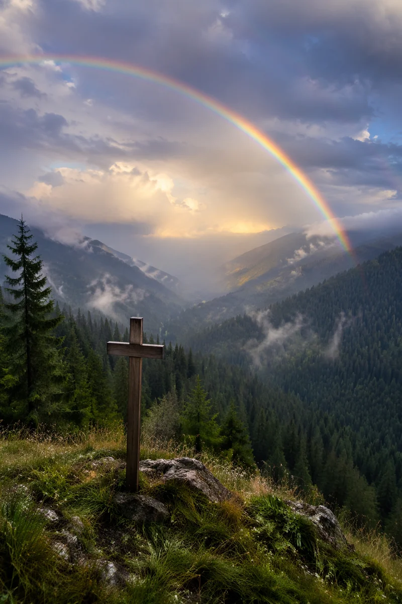 Rainbow Over Evergreen Valley Cross