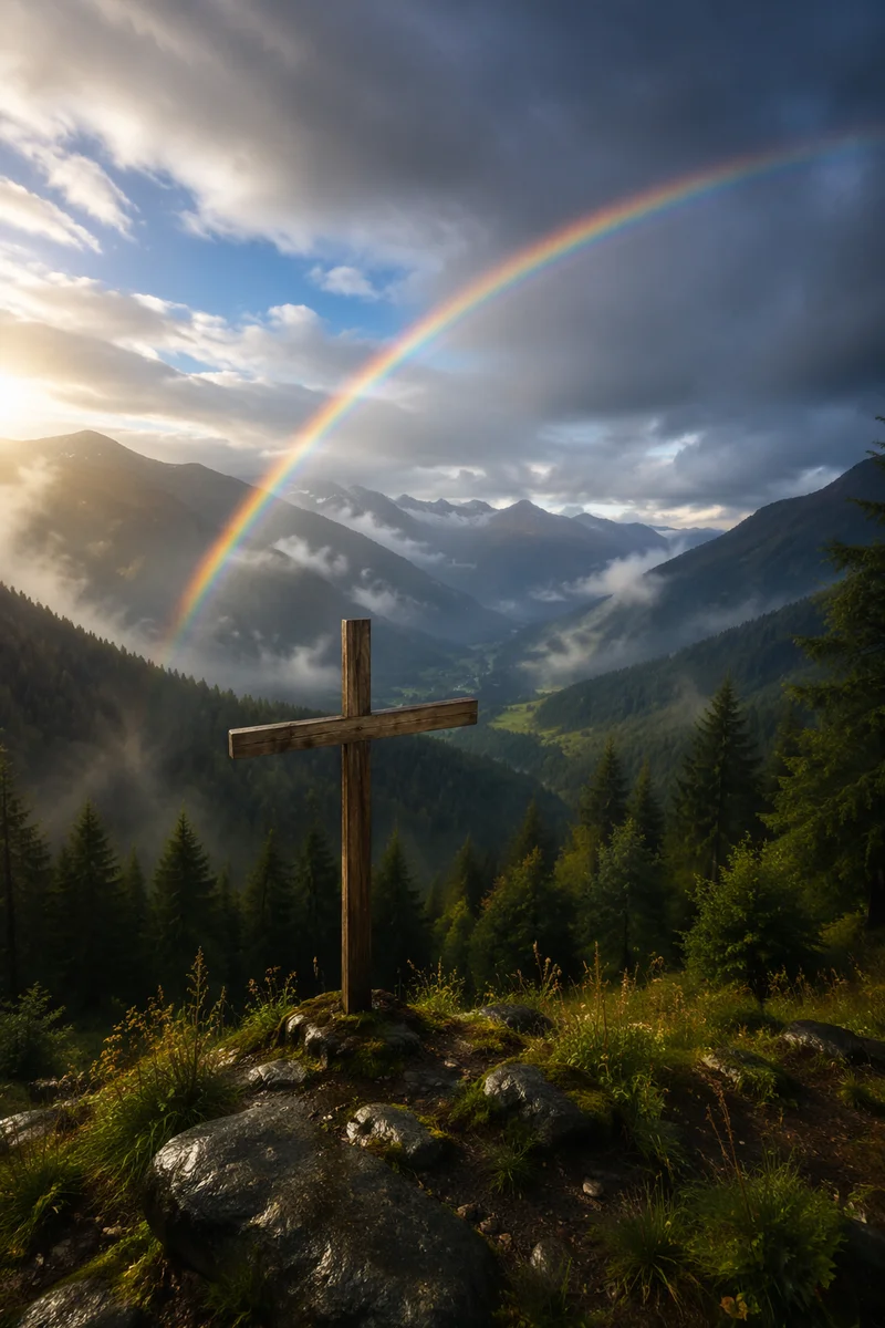 Rainbow Over Evergreen Valley Cross