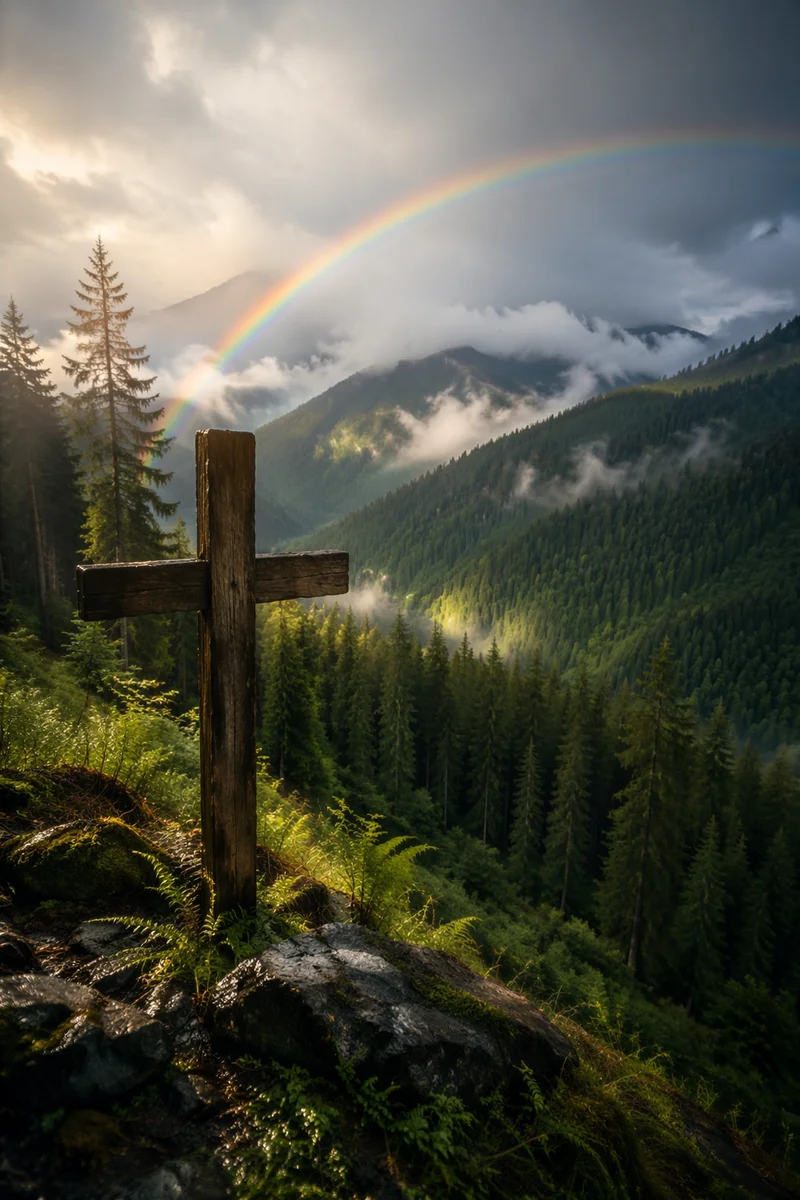 Rainbow Over Evergreen Valley Cross