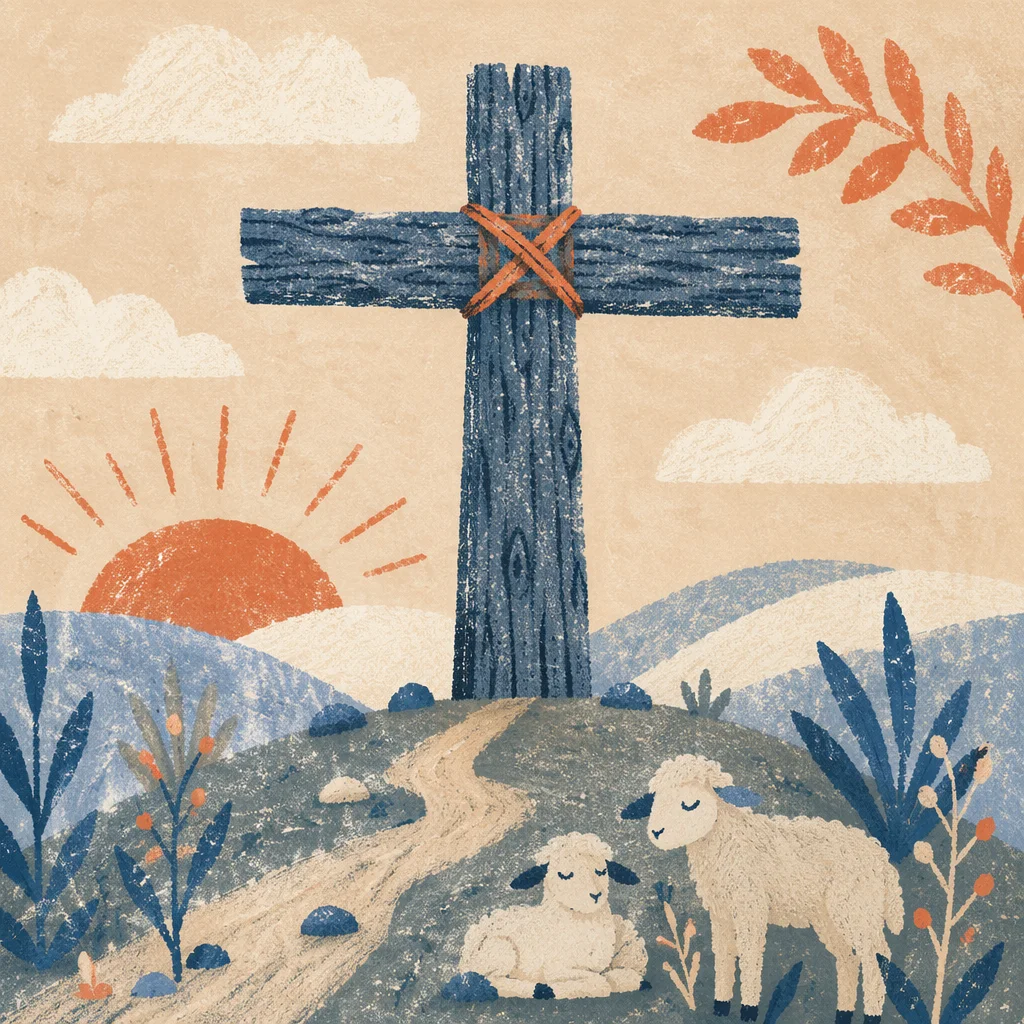 Rugged Wooden Cross in Evergreen Frost