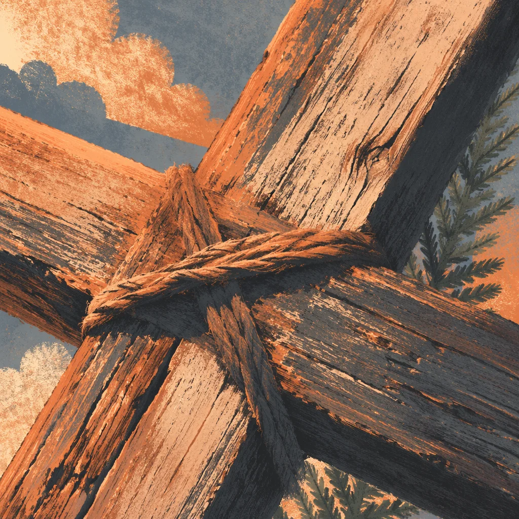 Rugged Wooden Cross Texture with Evergreen Light
