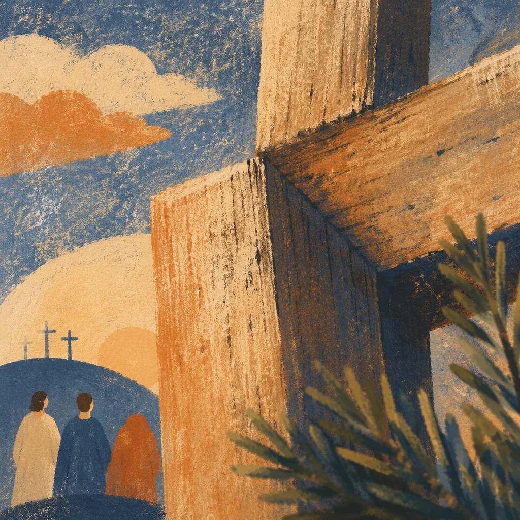 Rugged Wooden Cross with Evergreen Needles