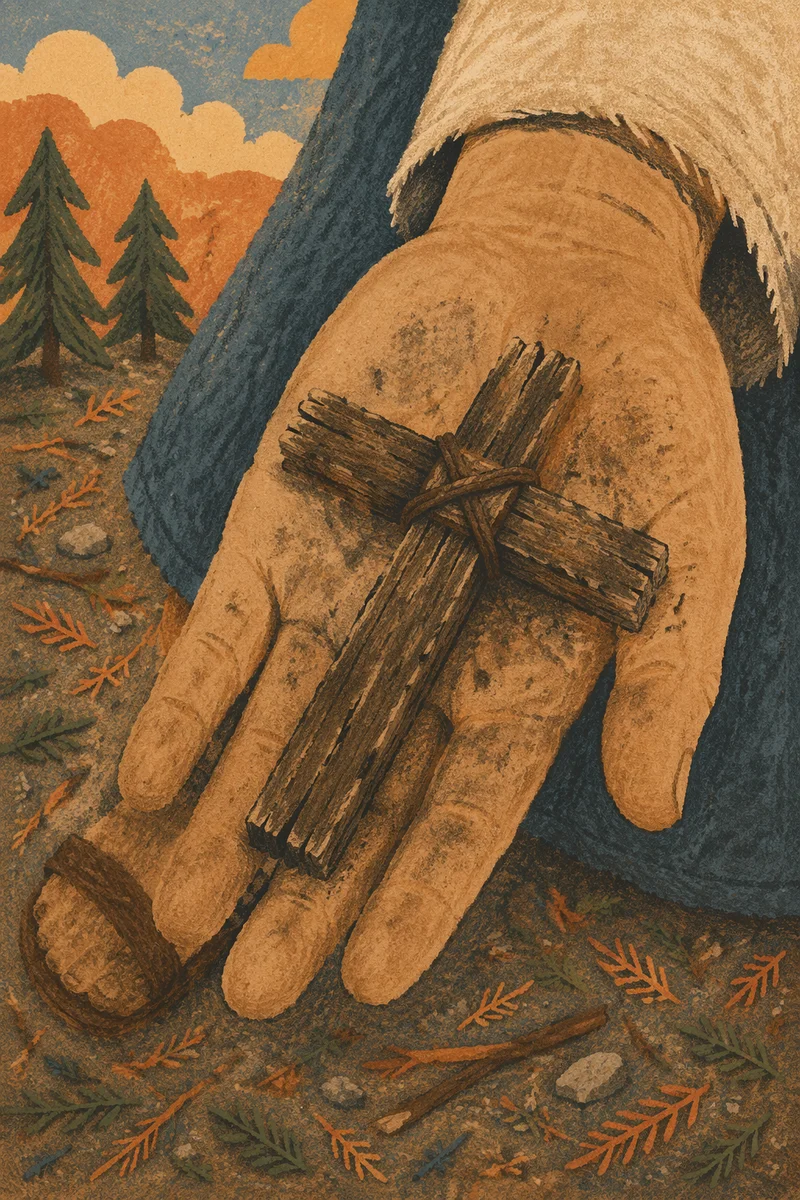 Rugged Wooden Cross in Dirt Smudged Palm