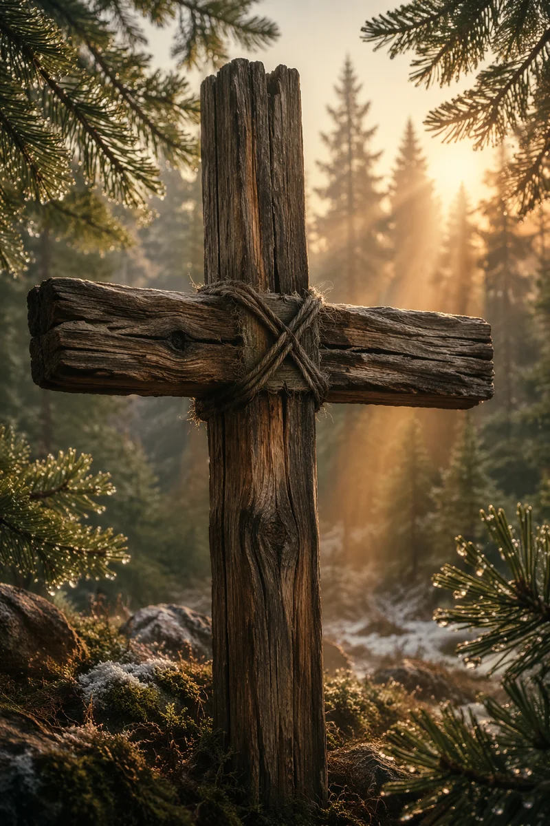 Weathered Cedar Cross in Evergreen Dawn