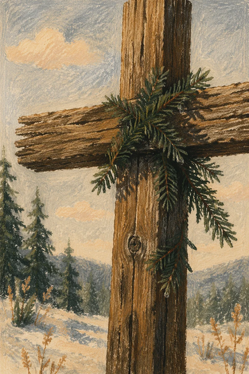 Rugged Evergreen Cross in Morning Light