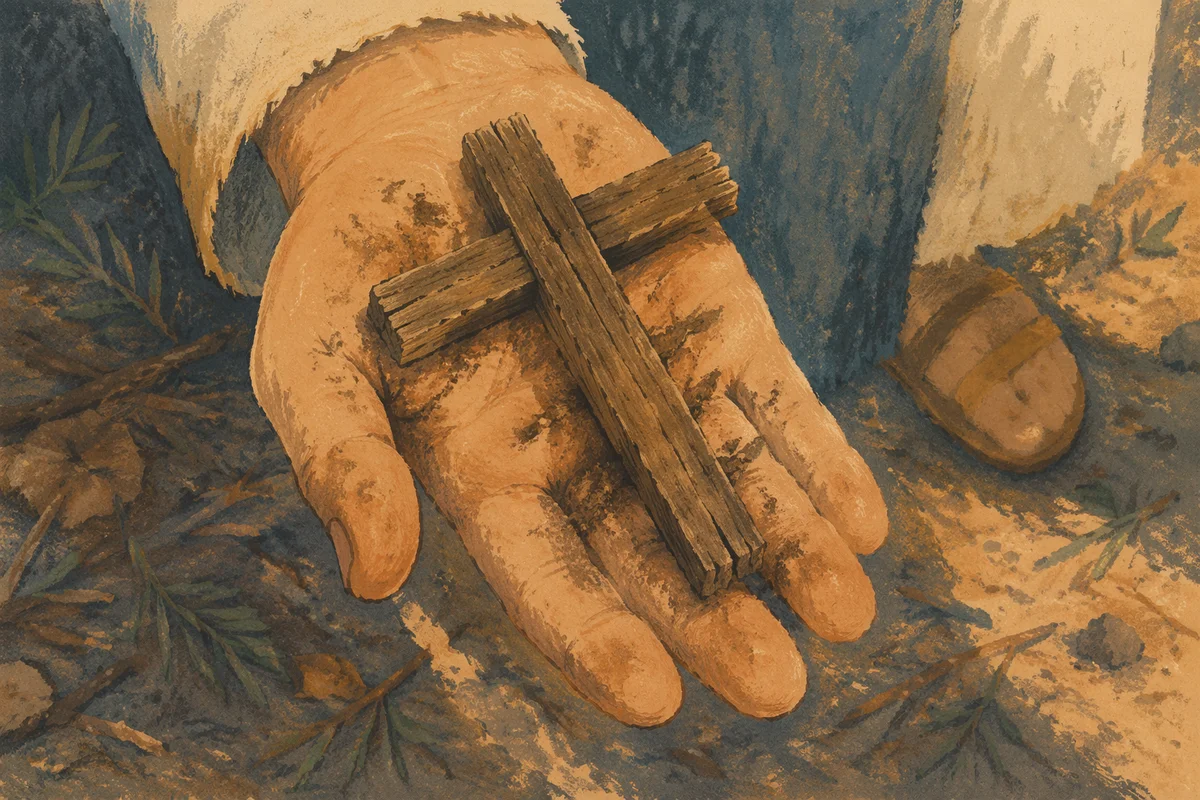 Rugged Wooden Cross in Weathered Palm