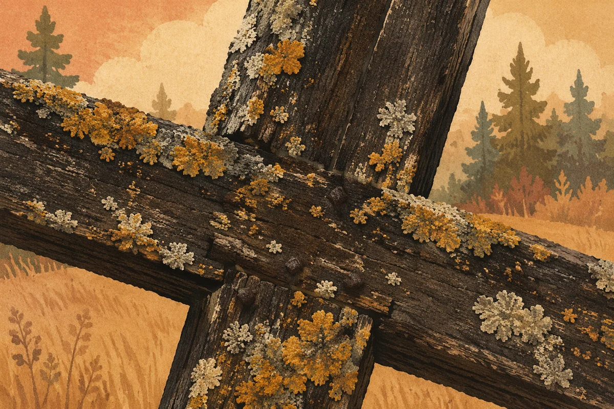 Weathered Wooden Cross Macro in Evergreen Light