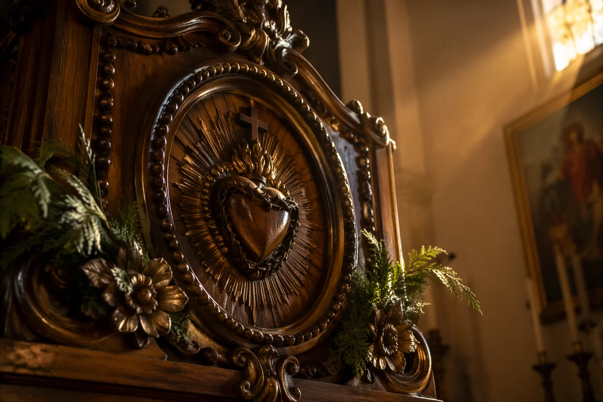 Antique Carved Walnut Devotional Panel Close-Up