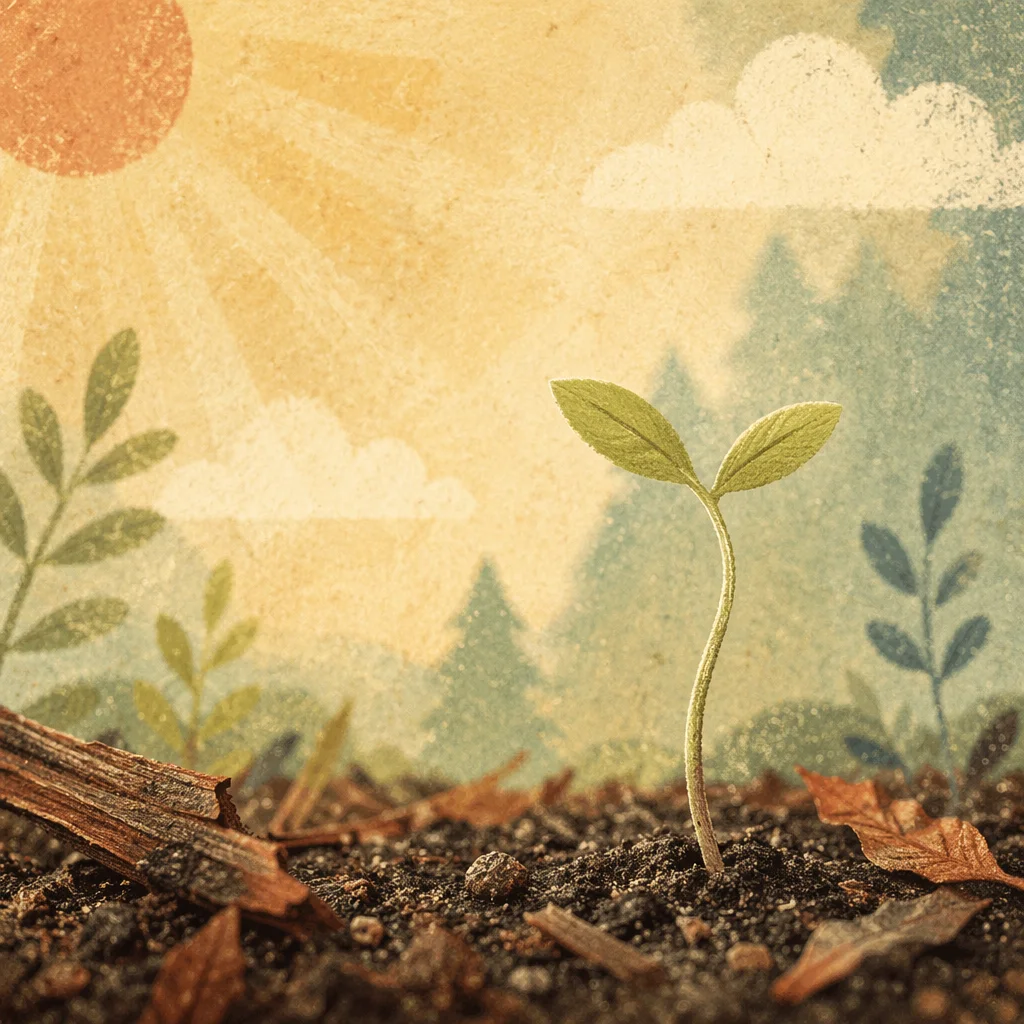 Seedling Emerging from Soil in Morning Light