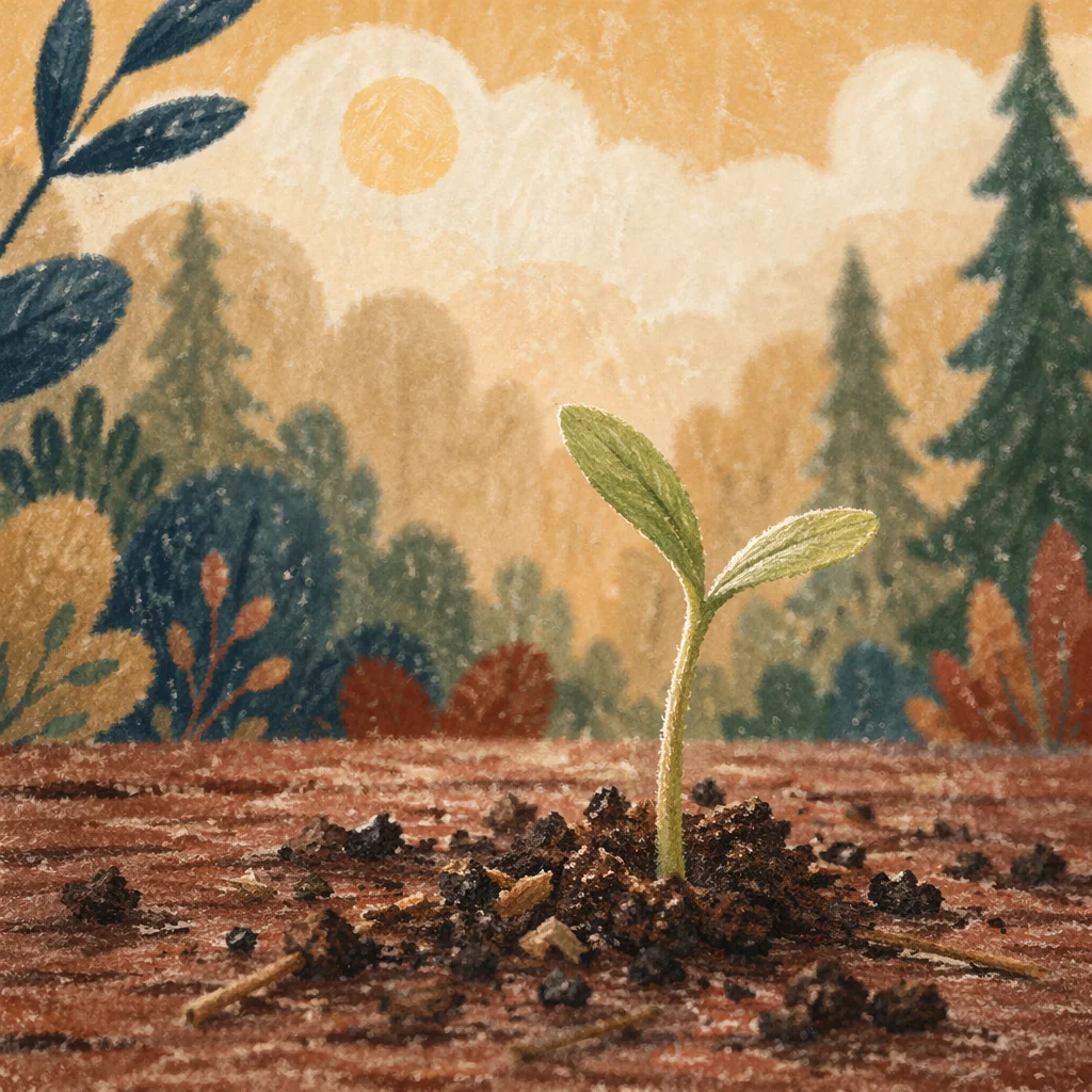 Evergreen Seedling Sprouting in Morning Light