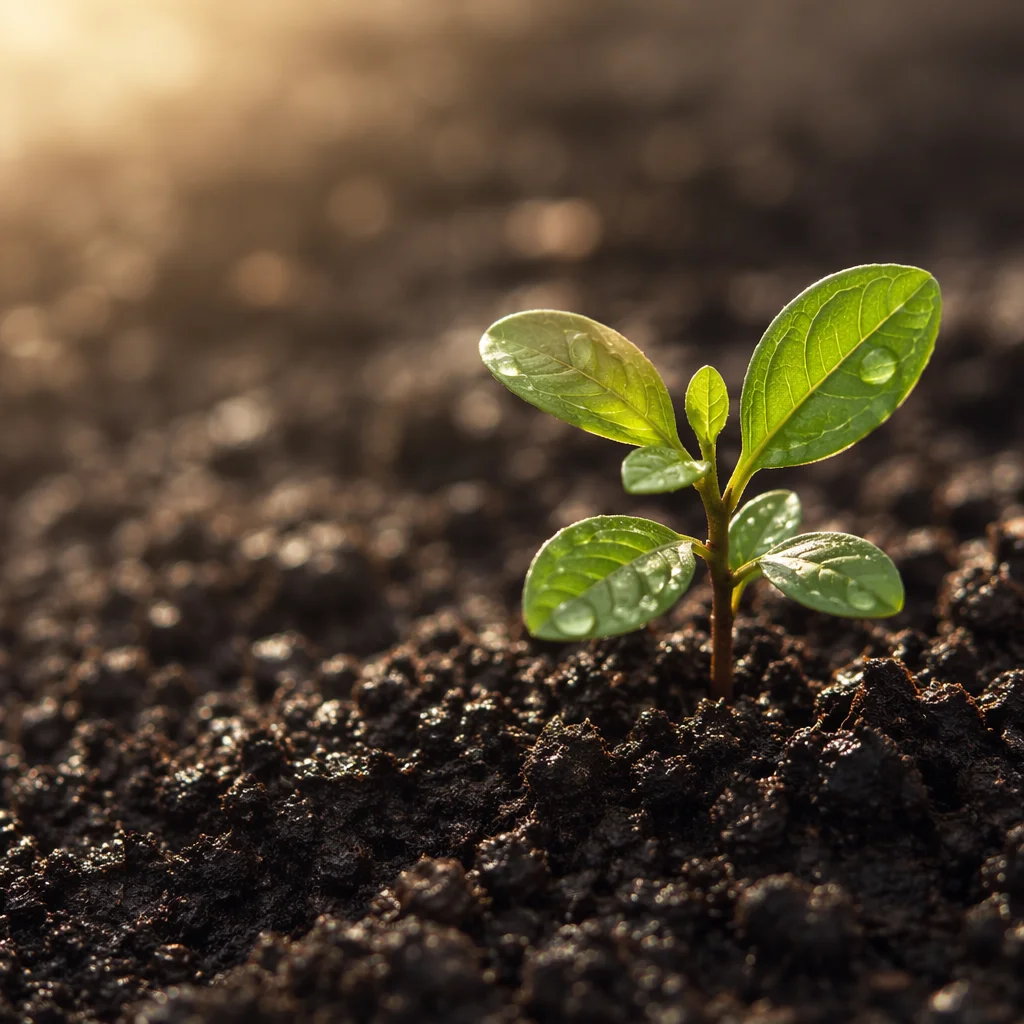 Evergreen Seedling Rising from Rich Soil