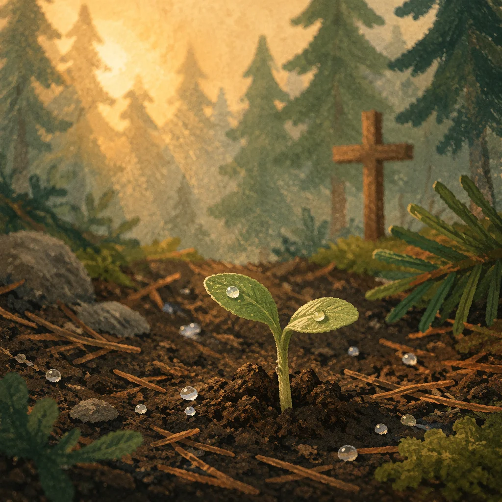 New Life Seedling in Evergreen Forest