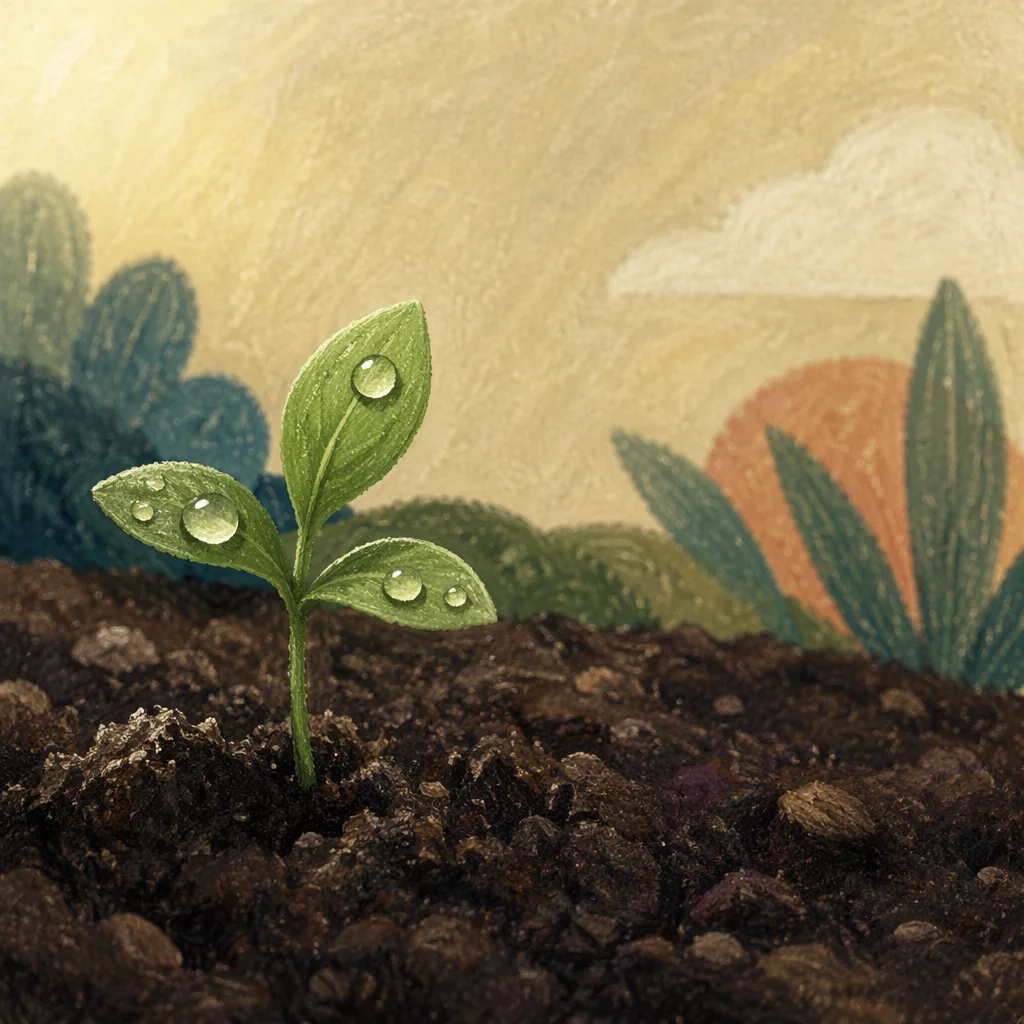 Tiny Seedling Emerging in Morning Hope
