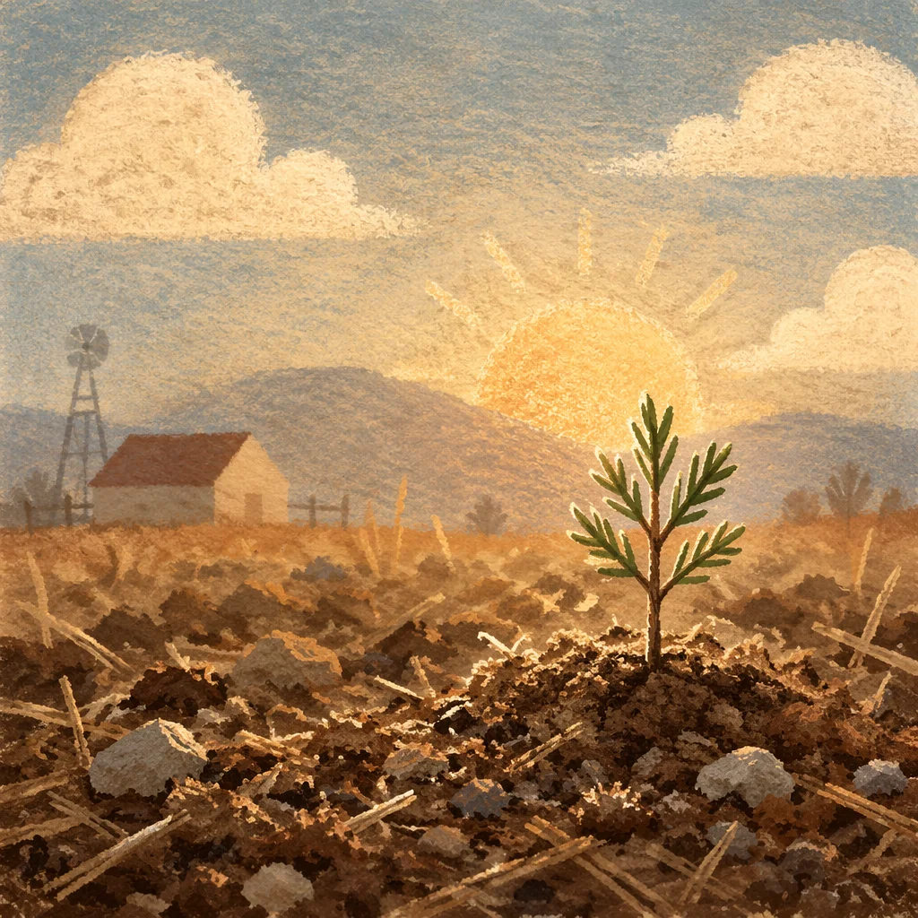 Evergreen Seedling Sprouting in Morning Light