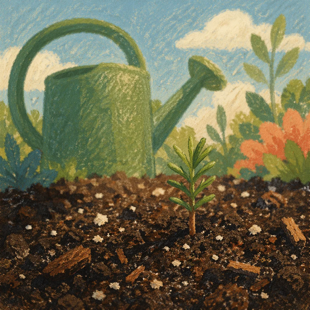 Evergreen Seedling Sprouting in Sunlit Soil