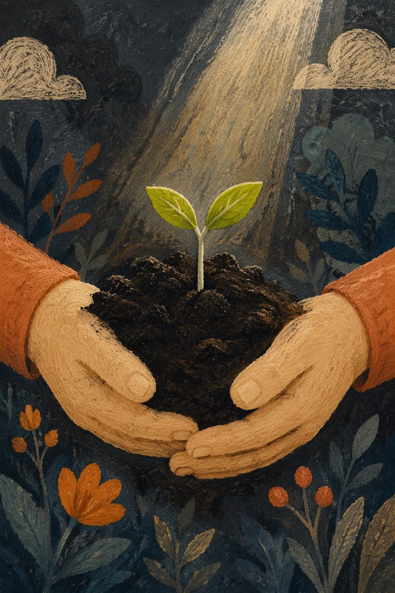 Evergreen Seedling Sprouting in Caring Hands