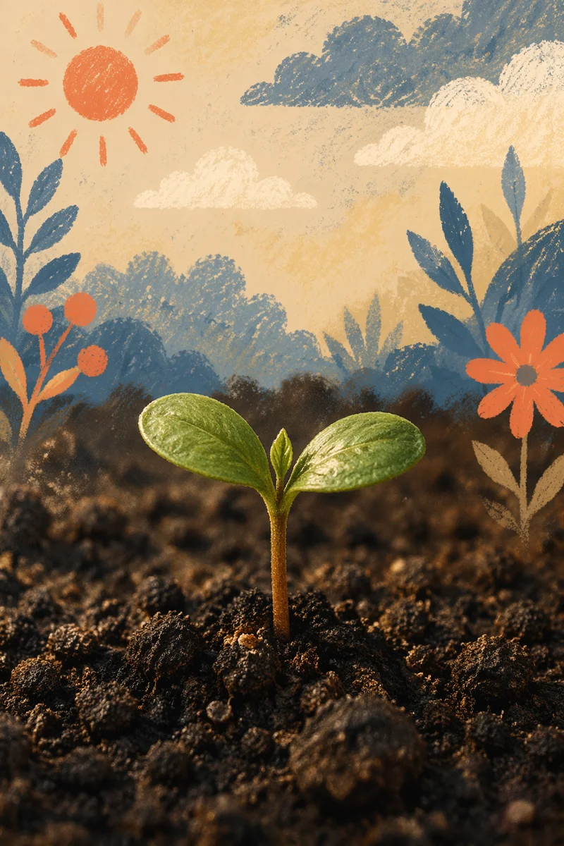 Evergreen Seedling Sprouting in Rich Soil