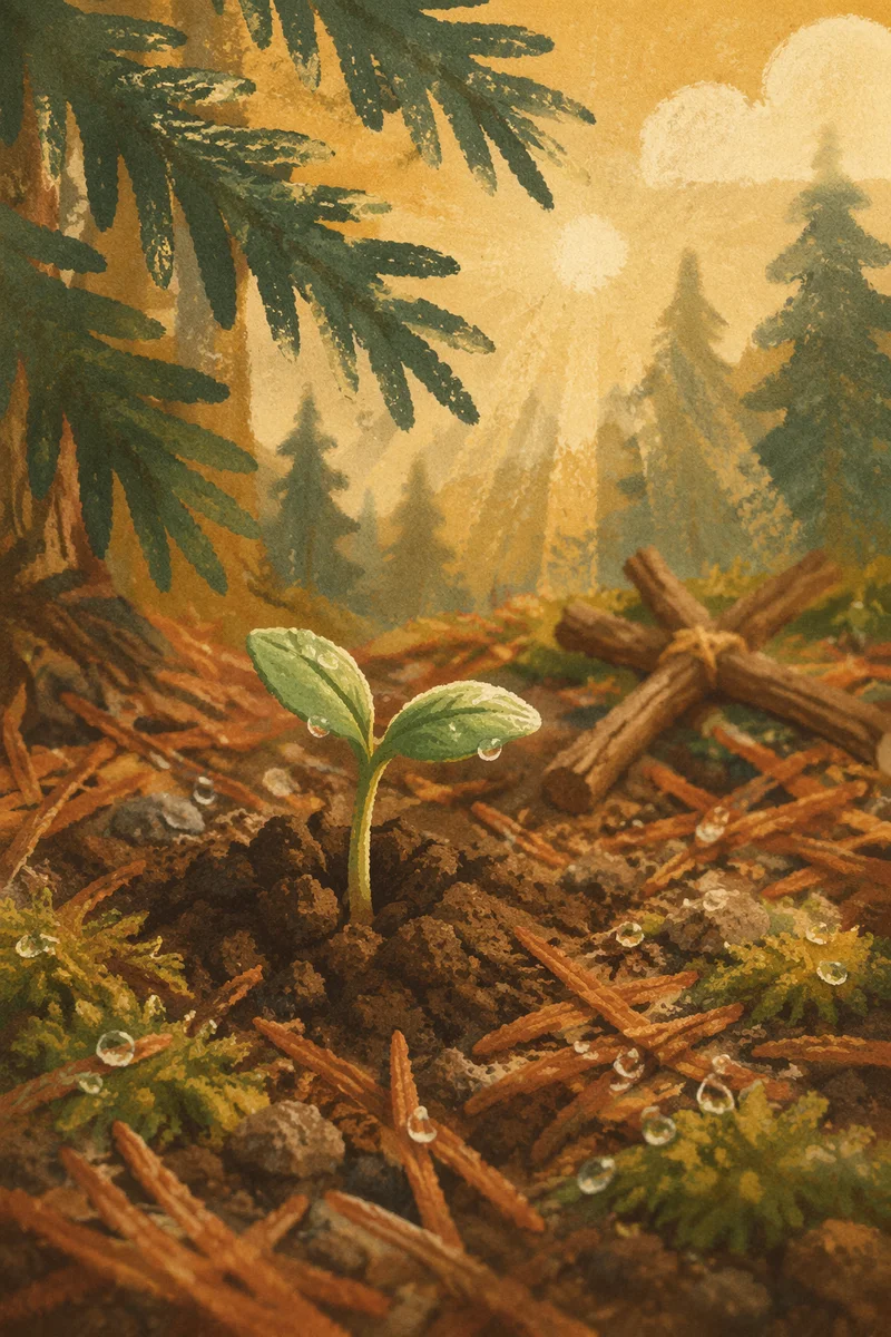 Evergreen Seedling Sprouting in Morning Light