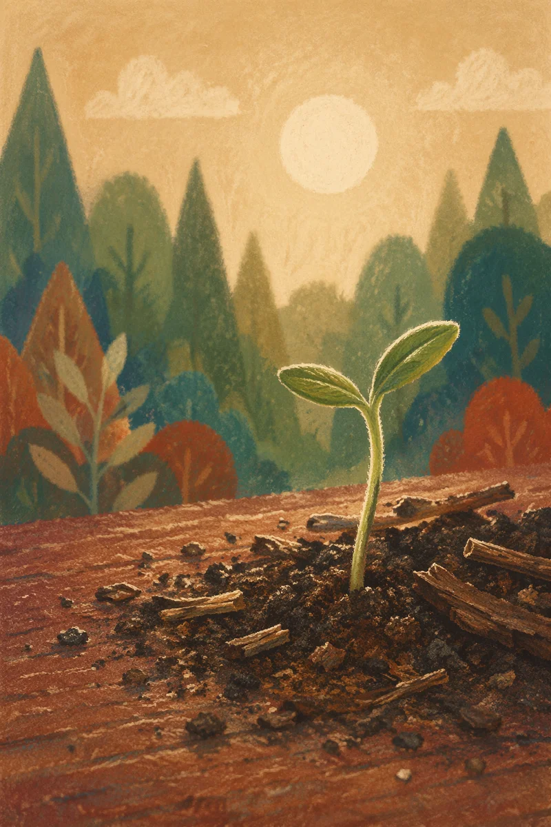 Evergreen Seedling Sprouting in Morning Light