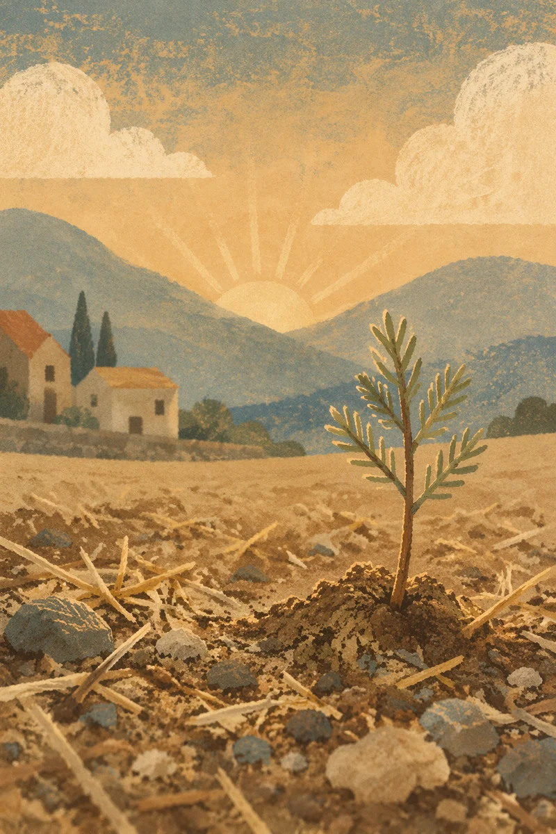 Evergreen Seedling Sprouting in Morning Light