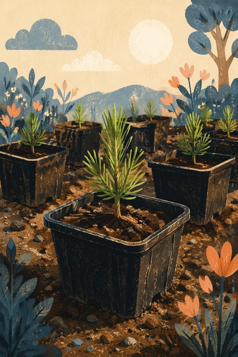 Evergreen Seedling Sprouting in Morning Soil