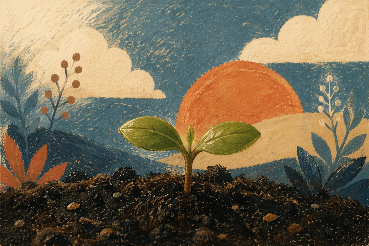 Evergreen Seedling Sprouting in Dark Soil