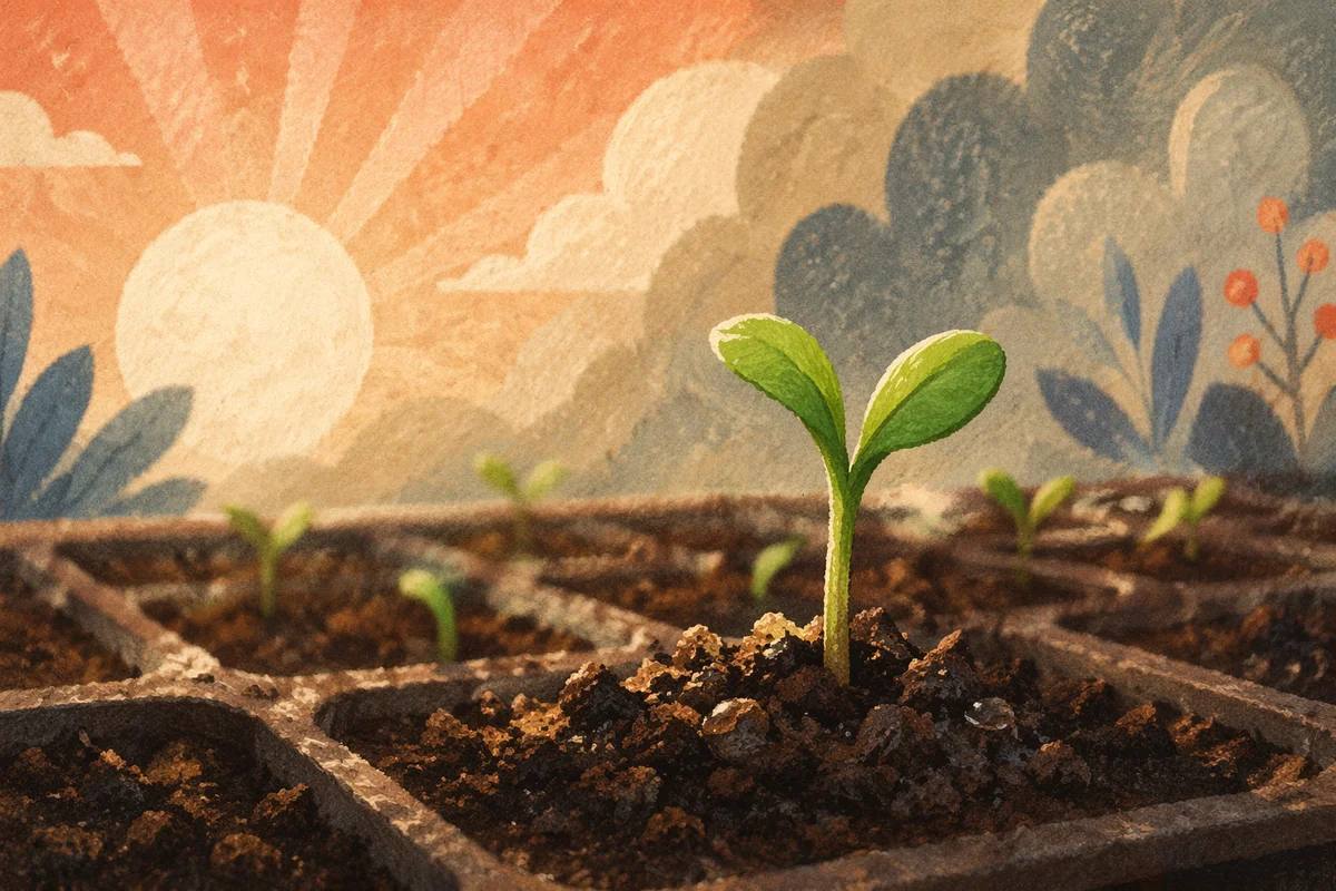 New Life Seedling in Morning Soil