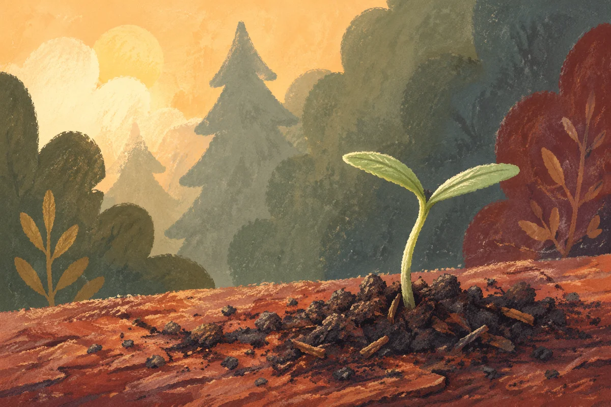 Evergreen Seedling Sprouting in Morning Light