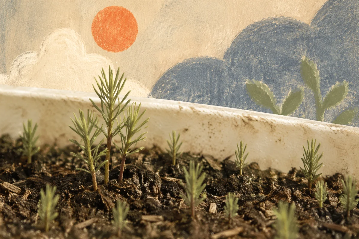Evergreen Seedlings Sprouting in Humble Soil