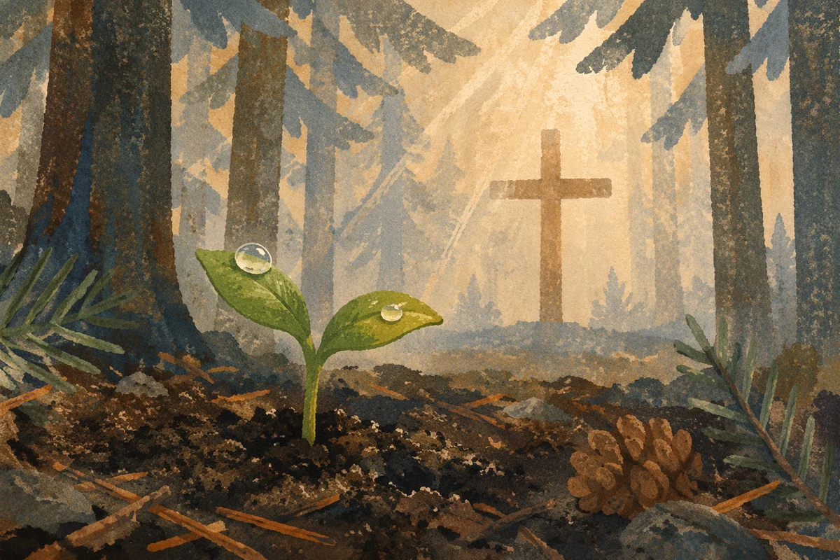Seedling Sprouting in Evergreen Forest Light