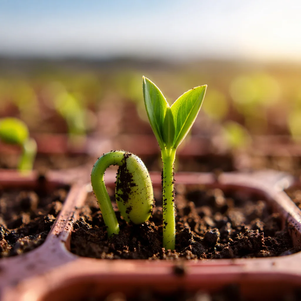 Green Seed Sprout Emerging From Soil