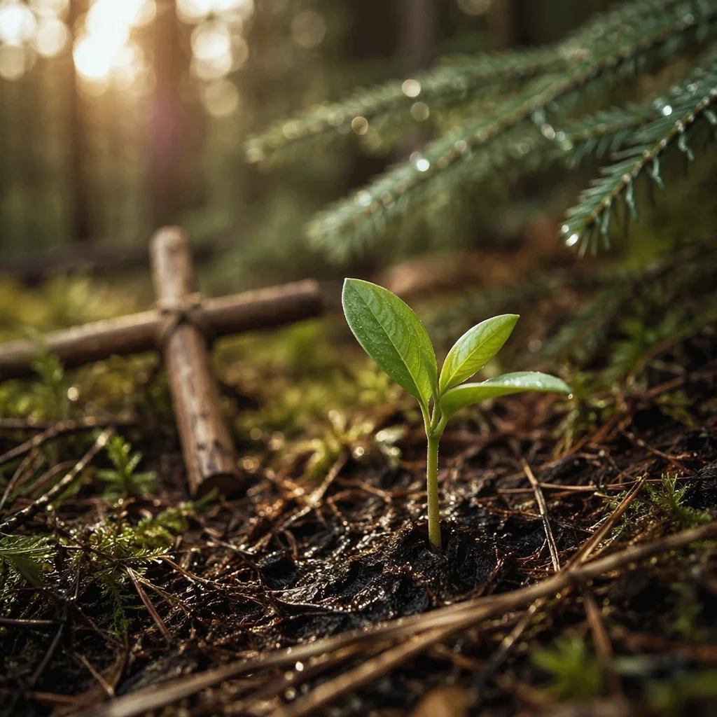 Evergreen Seedling Sprouting in Morning Light