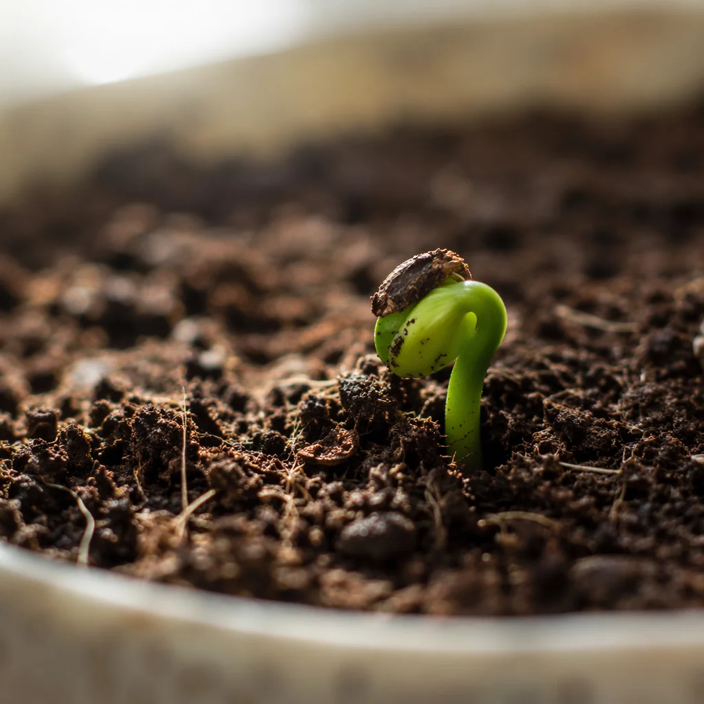 Evergreen Seedling Sprouting Through Rich Soil