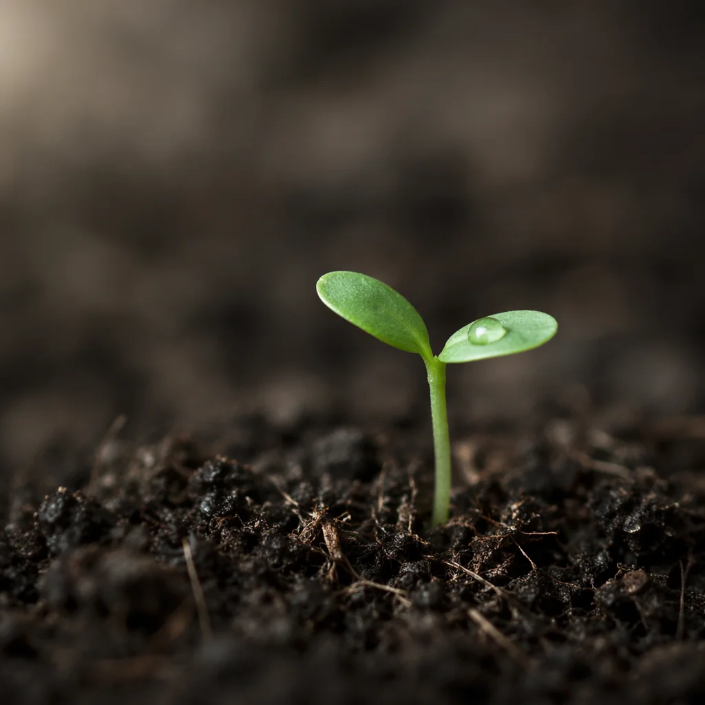 Tiny Seedling Sprouting in Dark Soil