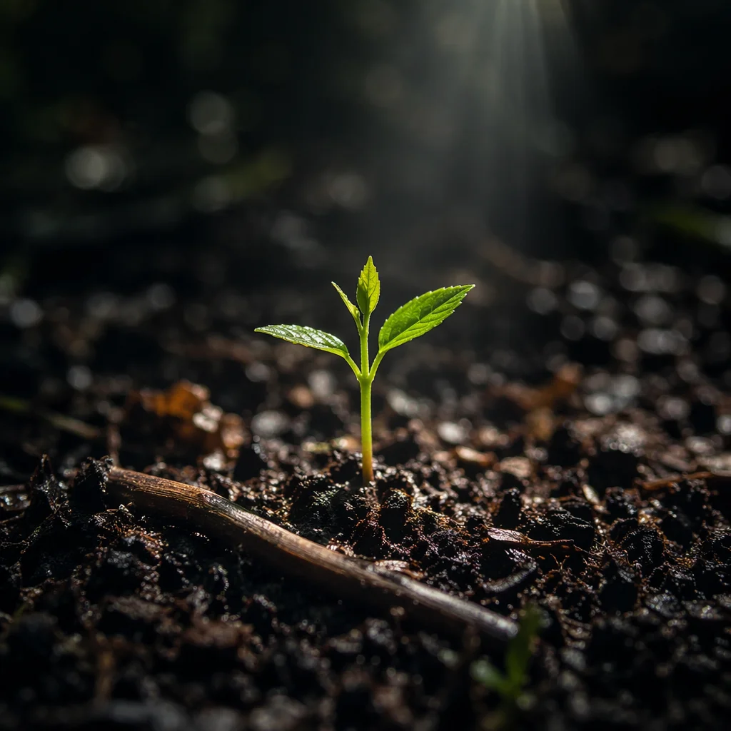 Evergreen Seedling Emerging from Forest Soil