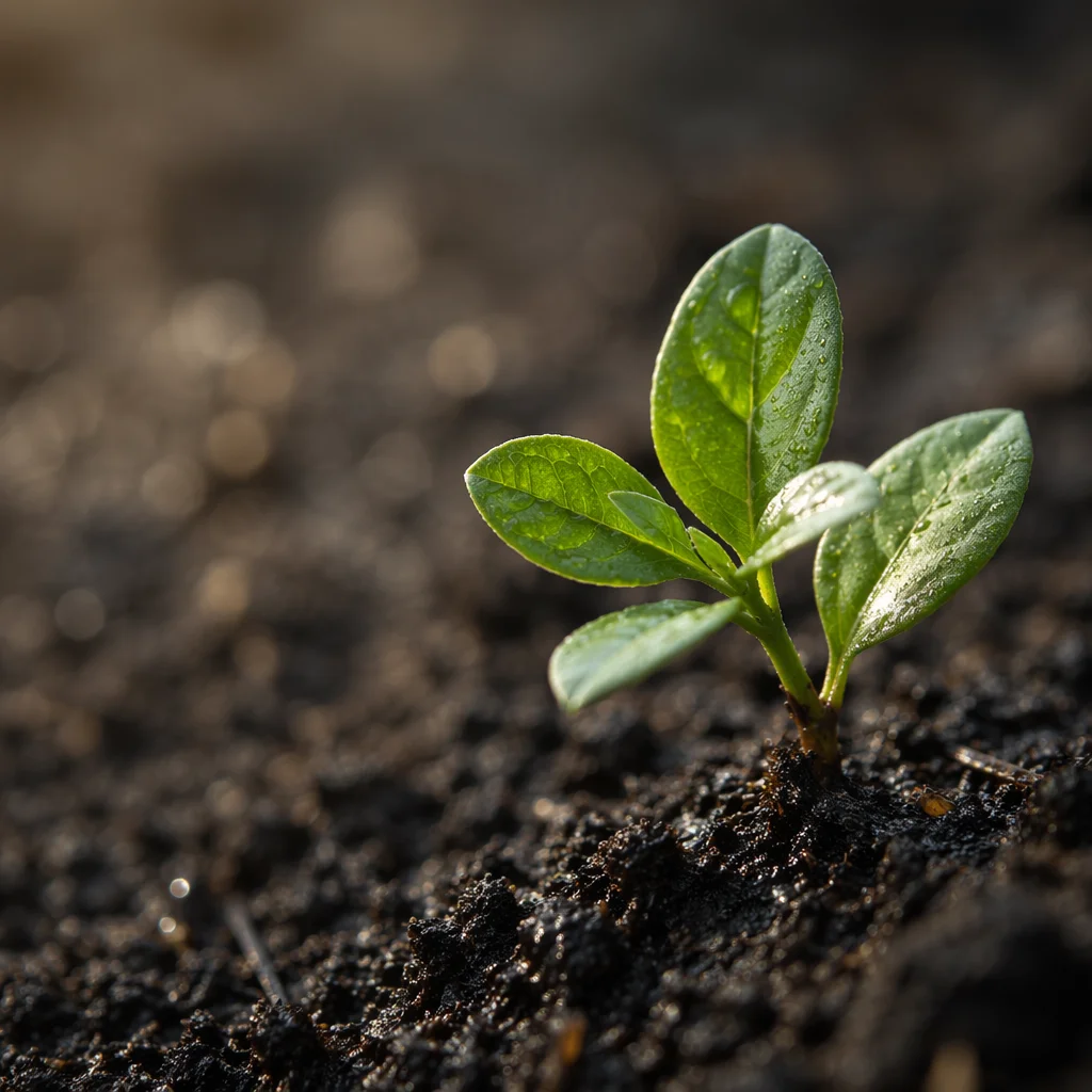 Evergreen Seedling Sprouting in Rich Soil