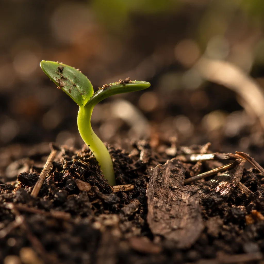 Evergreen Seedling Emerging from Forest Soil