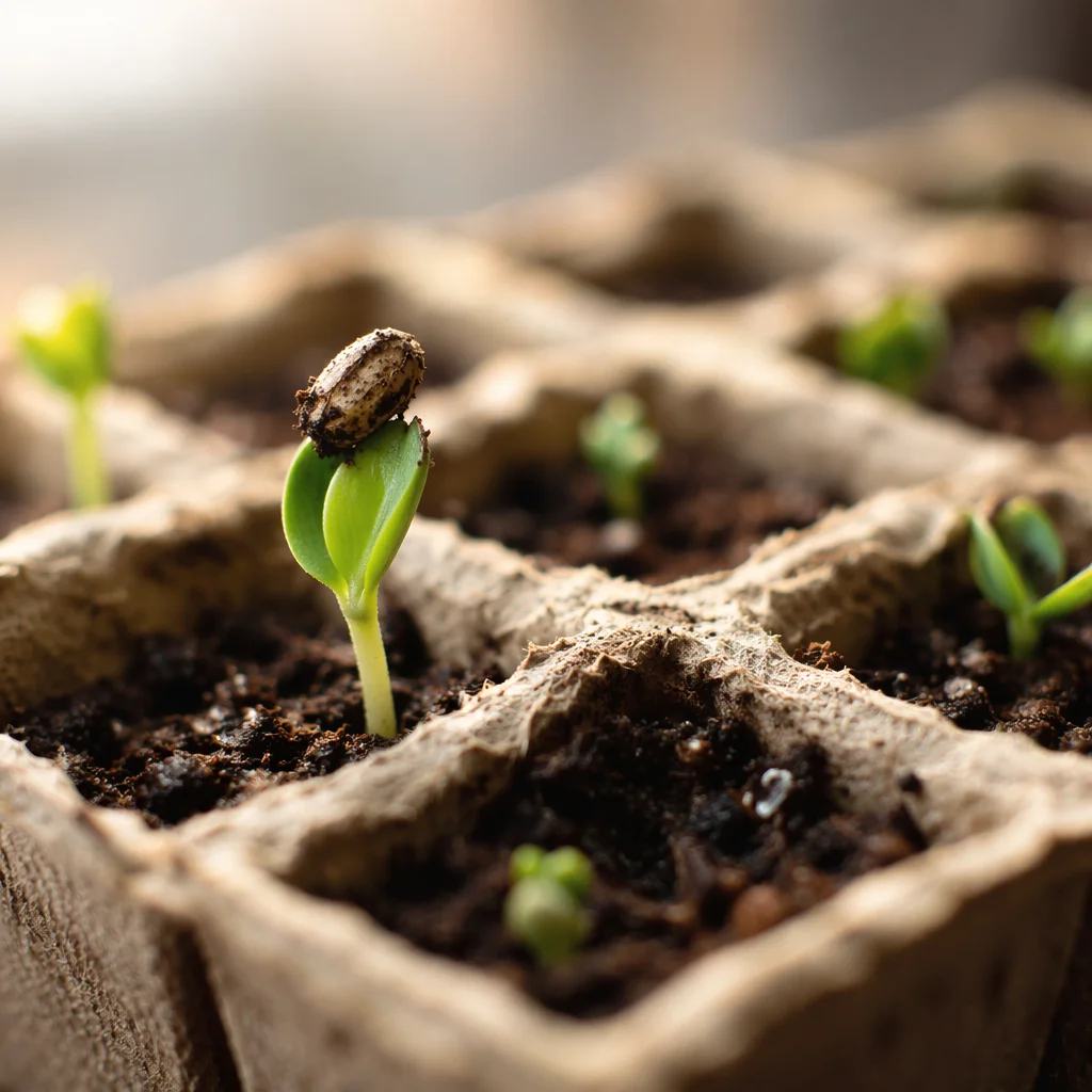 Seedling Emerging from Soil in Warm Light