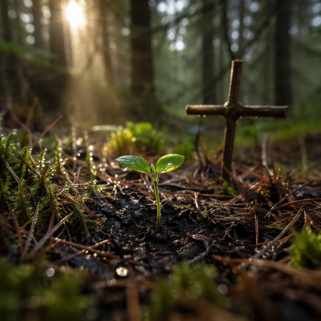 Seedling Sprouting in Evergreen Forest Hope